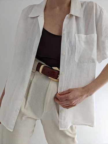 Vintage Summer White Linen Button Up