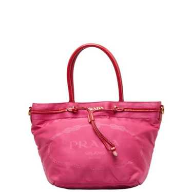 Prada PRADA Jacquard Handbag Pink Red Nylon Paten… - image 1
