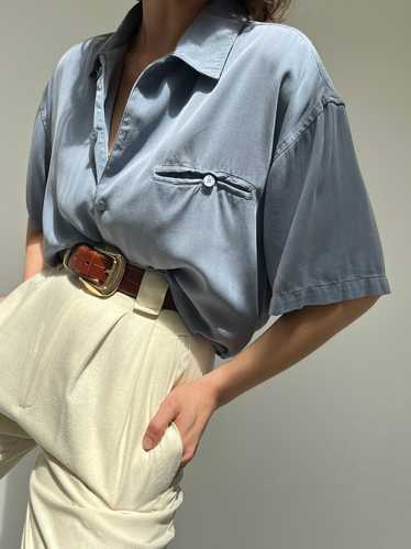 Vintage Dusk Silk Herringbone Short Sleeve Blouse