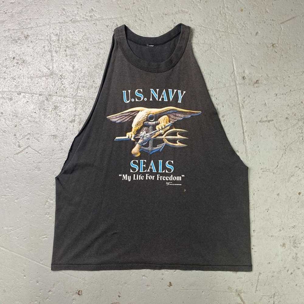 Vintage 80s U.S. Navy Seals Bald Eagle Graphic Cu… - image 1