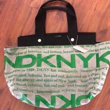 DKNY large canvas tote bag. Green gray and black