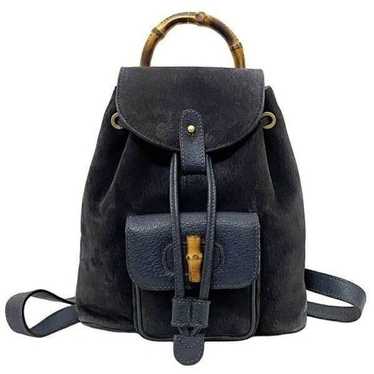 Gucci Backpack Black Suede Leather Bamboo GUCCI Fl
