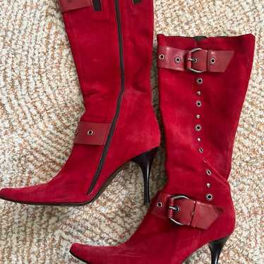 donald j pliner red suede stiletto boots