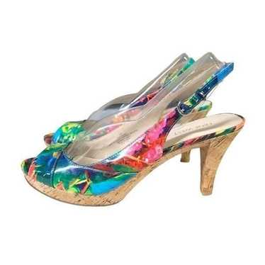 Nine West Abstract floral cork peep toe heels pum… - image 1