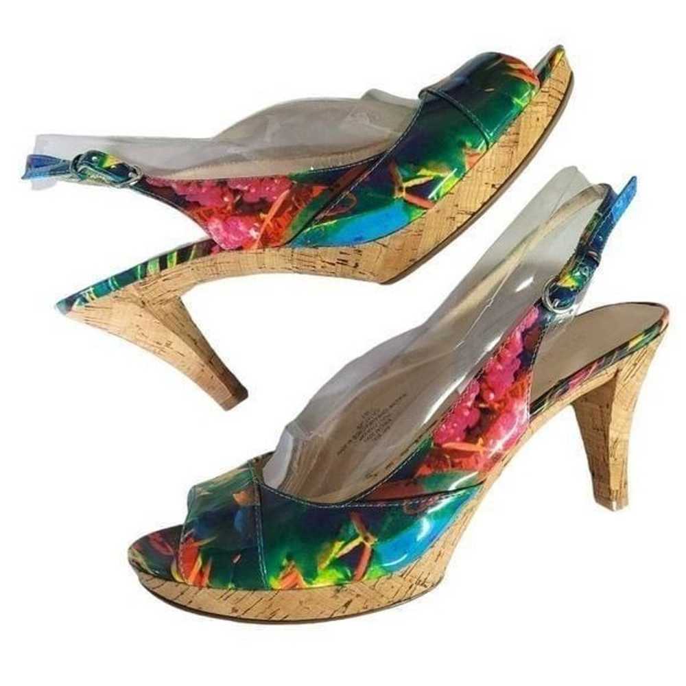 Nine West Abstract floral cork peep toe heels pum… - image 7
