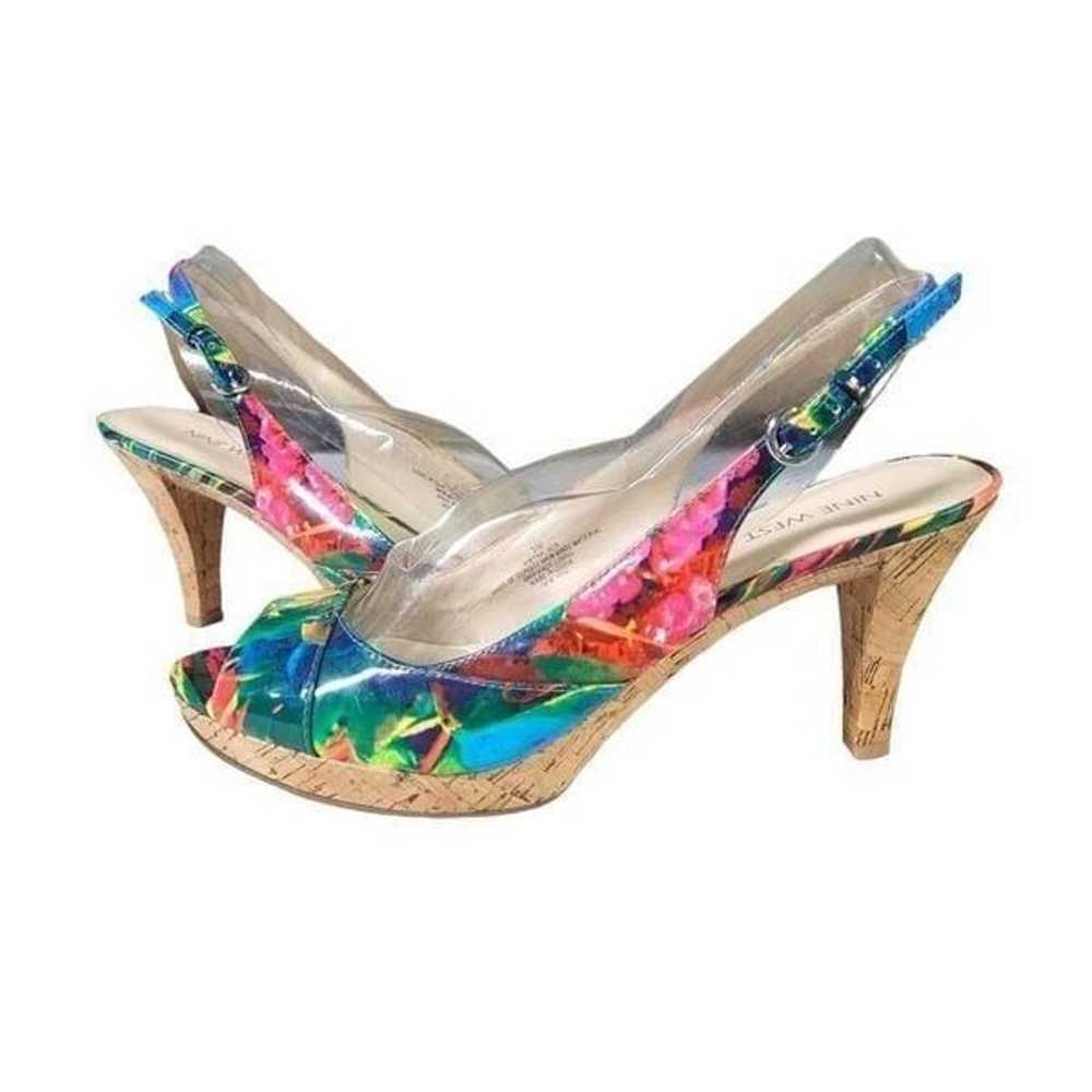 Nine West Abstract floral cork peep toe heels pum… - image 8