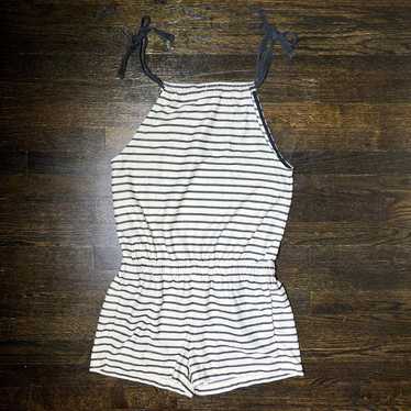 Madewell Black and White Stripe Tie-Shoulder Rompe