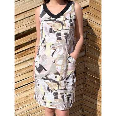 Abstract Print Linen V Neck Mini Dress - image 1