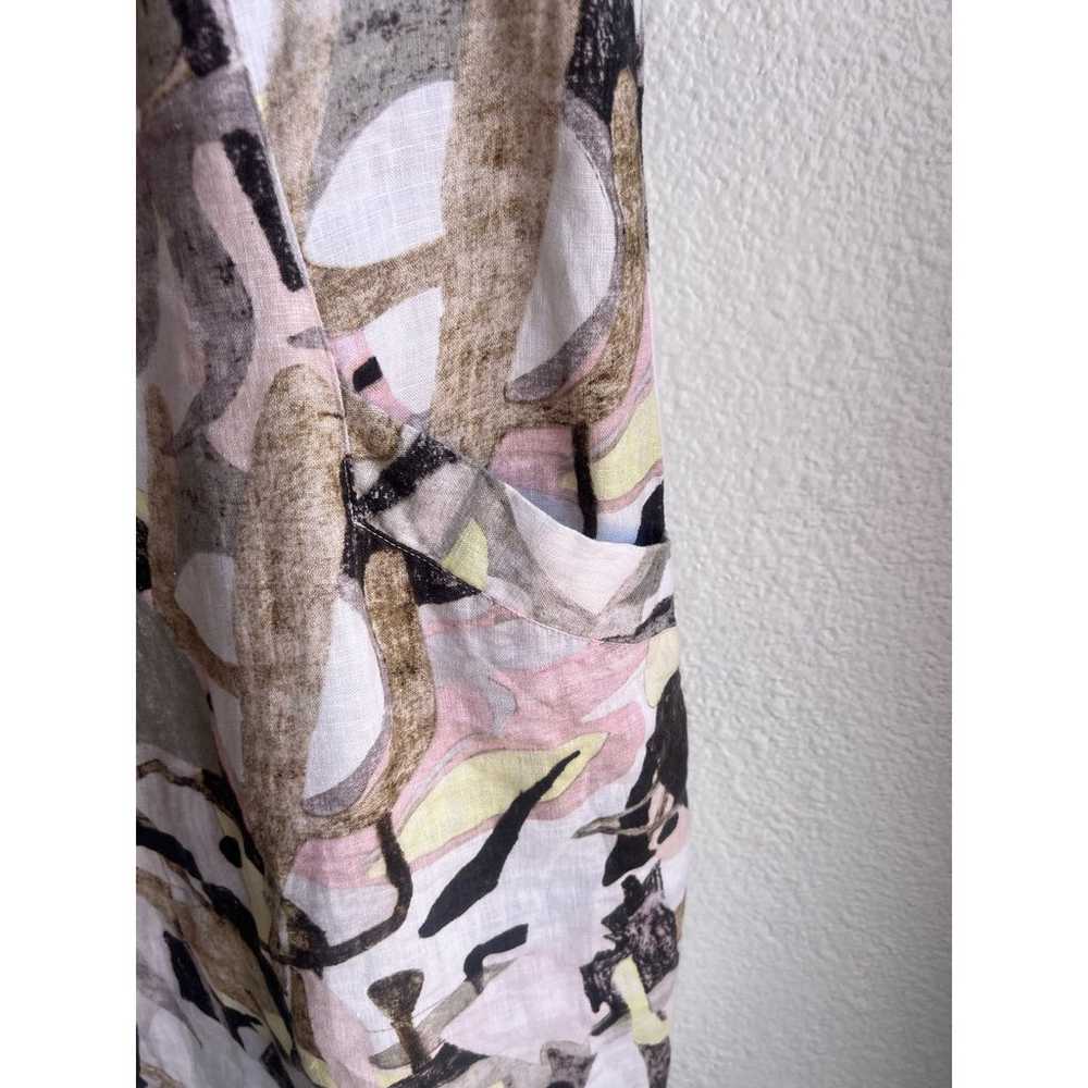 Abstract Print Linen V Neck Mini Dress - image 6