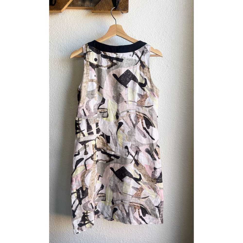 Abstract Print Linen V Neck Mini Dress - image 7