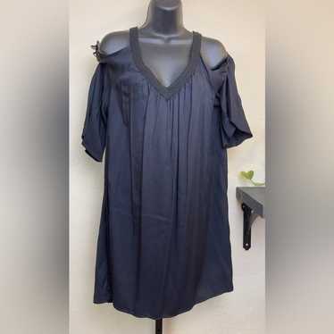 Just Fab Cold Shoulder Black Midi Dress - image 1