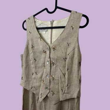 90s floral sleeveless linen blend midi dress