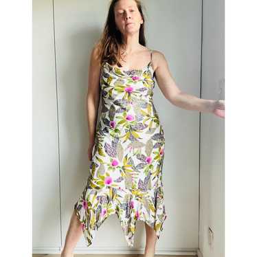 Vintage 90s Bias Cut Rayon Tropical Print Dress Si