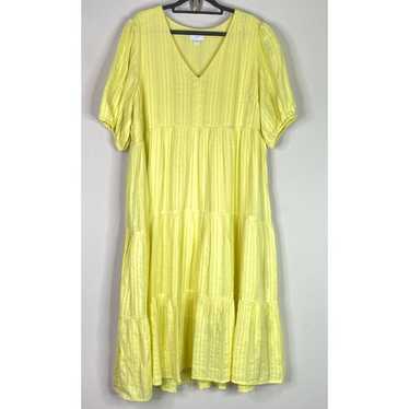 J. Jill Jacquard Tiered Yellow Midi Dress Women's 