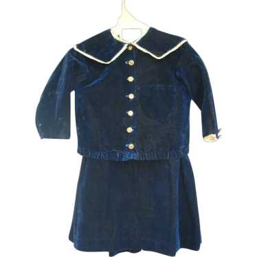 Antique Dark Blue Velvet 2 Piece Childs Dress