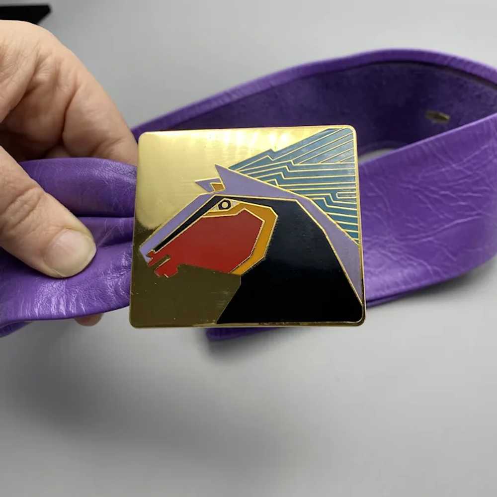 Vintage Laurel Burch "Stallion" Purple Leather Be… - image 3