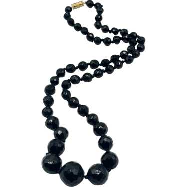 Vintage faceted black glass crystal beaded necklac