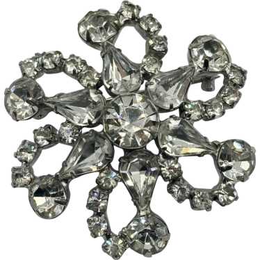 Vintage glass rhinestone flower brooch pin