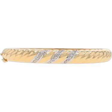 Yellow Gold Diamond Oval Bangle Bracelet 6" - 18k 