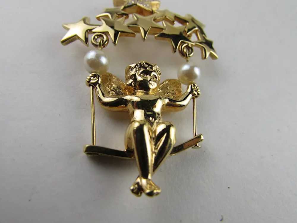 Cherub in Gold Tone Swinging On a Group of Stars - image 10