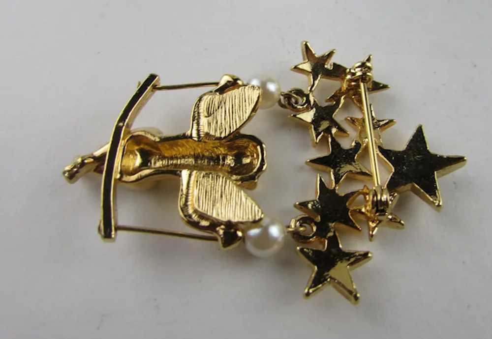 Cherub in Gold Tone Swinging On a Group of Stars - image 12