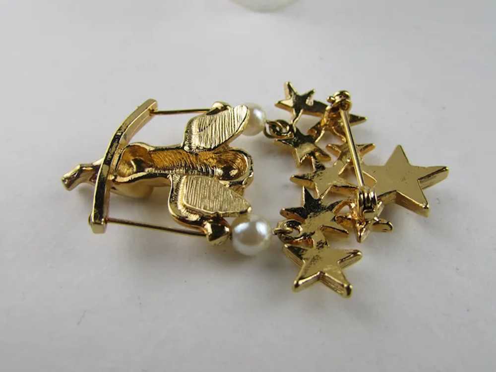 Cherub in Gold Tone Swinging On a Group of Stars - image 7