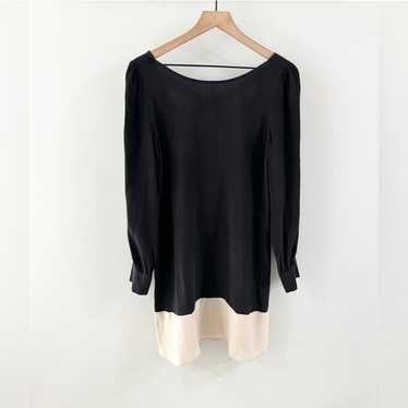 Rieley Black & Beige Contrast Hem Long Sleeve Silk