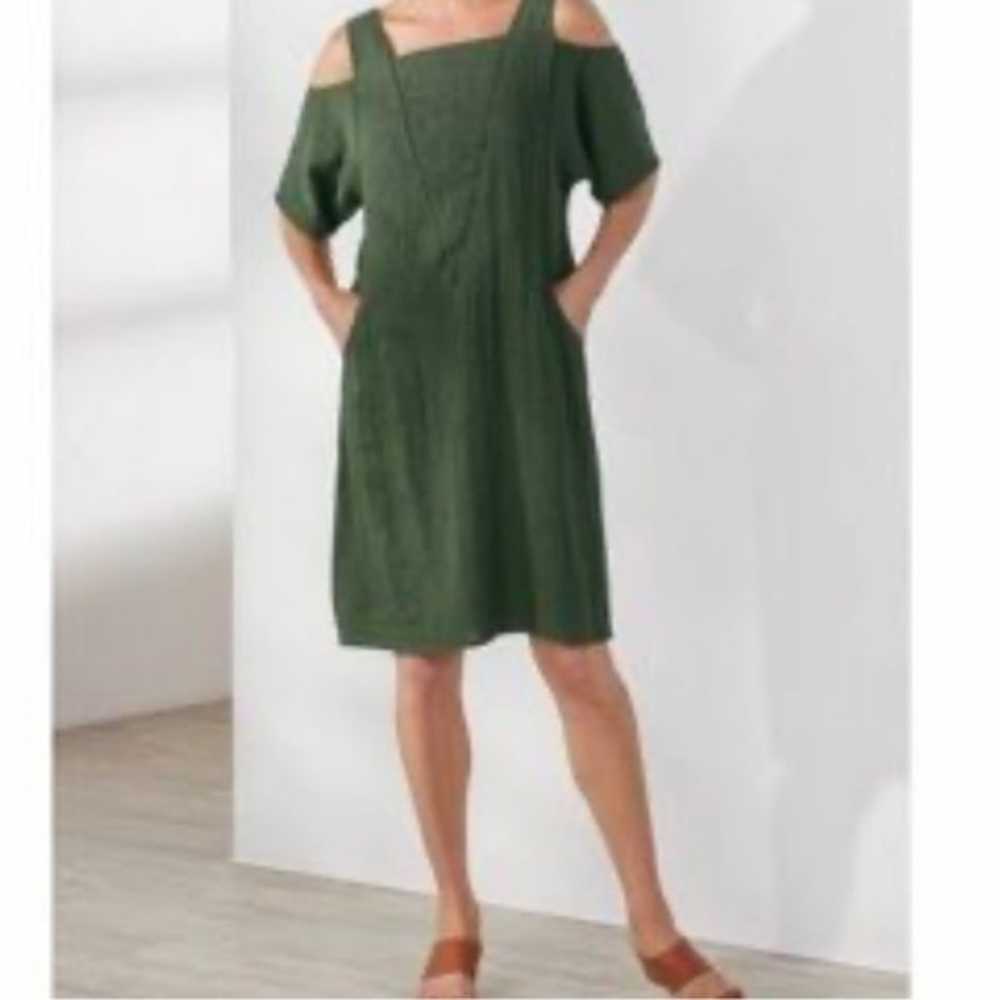 Soft Surroundings Women's Green Cold Shoulder Lin… - image 1