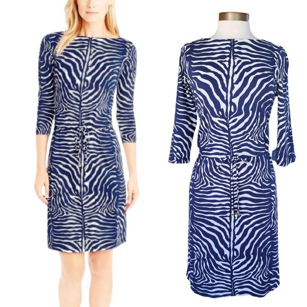 J. McLaughlin Marianne Dress Blue White Zebra Pri… - image 1