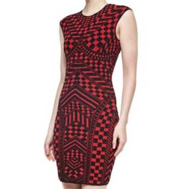 RVN Womens Red Black Sleeveless Geometric Sheath … - image 1