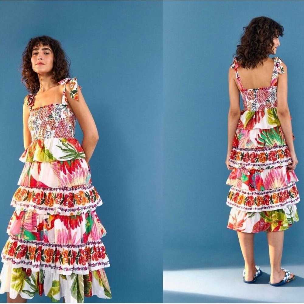 Farm Rio Mixed White Prints Layered Dress Tropica… - image 2