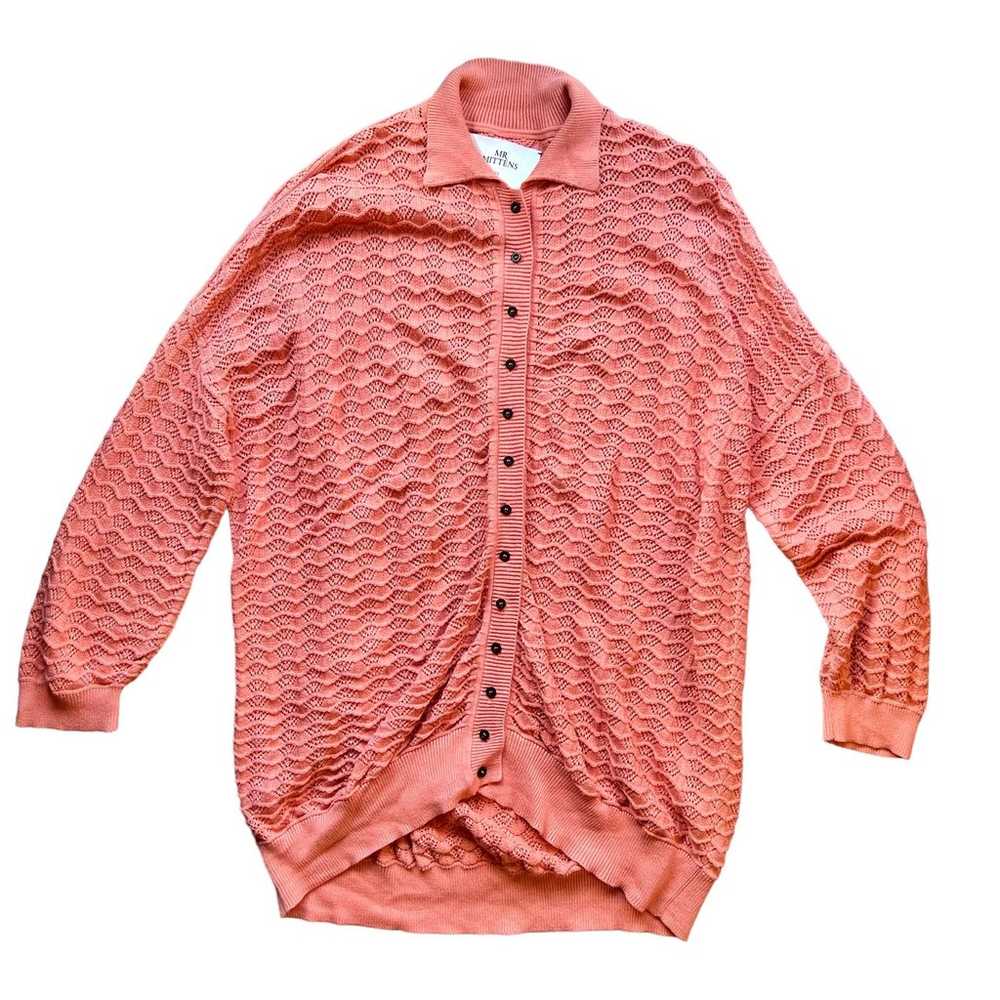 I Love Mr. Mittens coral button Lace shirt Dress - image 3