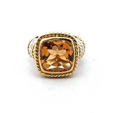 Designer 18K Two Tone Gold Diamond & Citrine Ring… - image 1