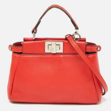 FENDI Red Leather Micro Peekaboo Crossbody Bag - image 1