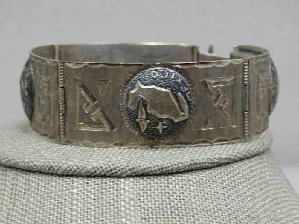 Vintage Sterling Mexican Pictorial Link Bracelet,… - image 2