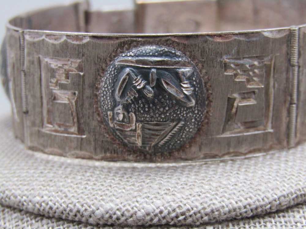 Vintage Sterling Mexican Pictorial Link Bracelet,… - image 3