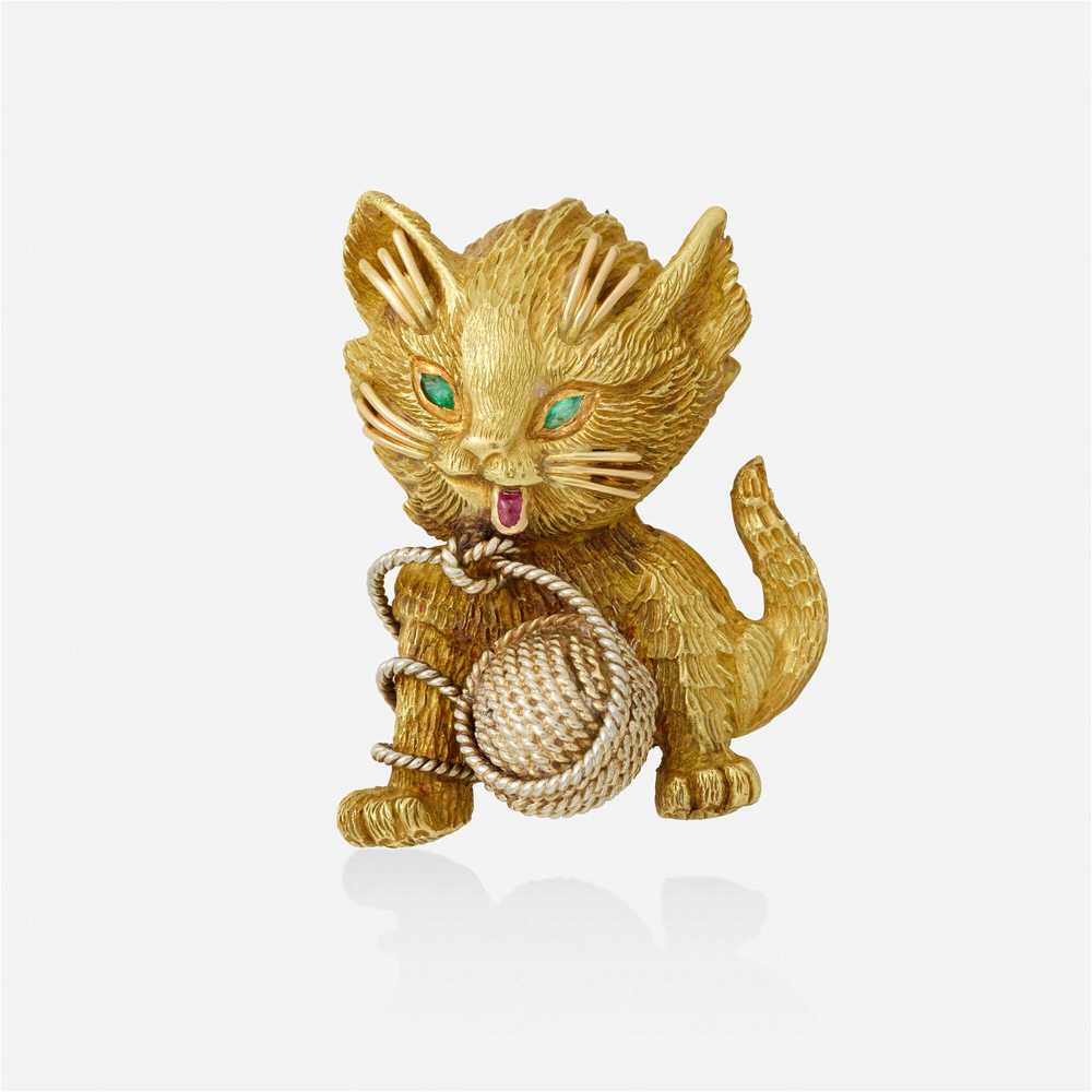 Tiffany & Co., Gold and gem-set cat brooch - image 1