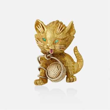 Tiffany & Co., Gold and gem-set cat brooch - image 1