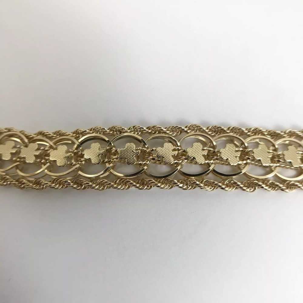 Vintage 1950's Wide Clover Rope Chain Bracelet 14… - image 8