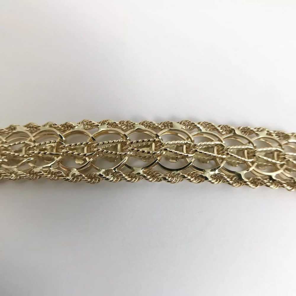 Vintage 1950's Wide Clover Rope Chain Bracelet 14… - image 9