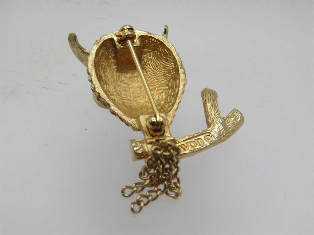 Vintage "Wise Guy" Owl Brooch, on Branch, Avon, 1… - image 6