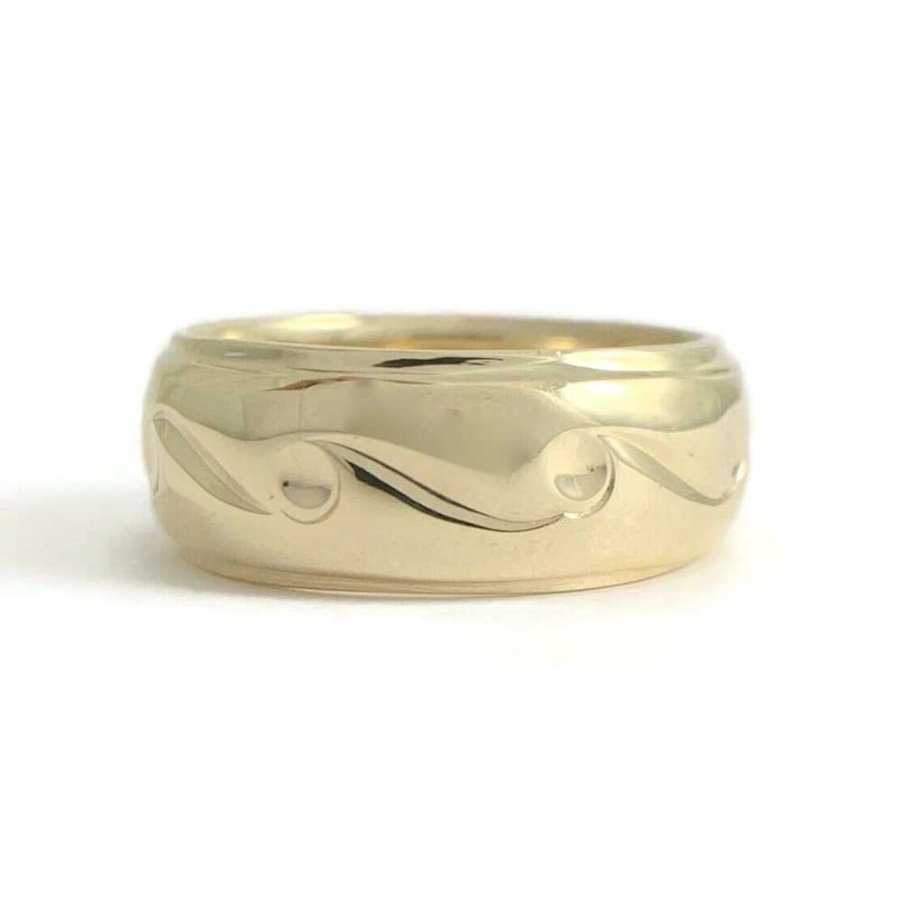 Wave Scroll Etched Beveled Band Ring 14K Yellow G… - image 1