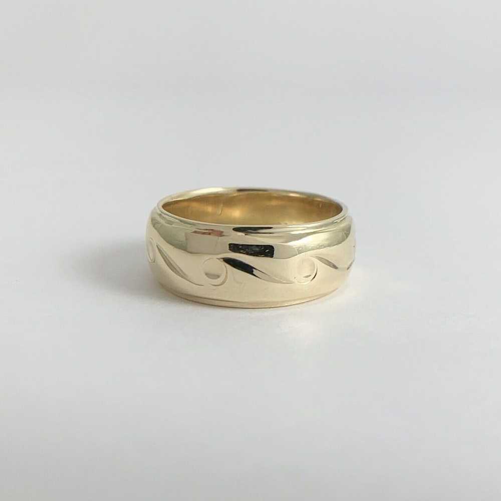 Wave Scroll Etched Beveled Band Ring 14K Yellow G… - image 7