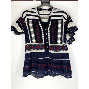 SEA new york navy embroidered peasant top