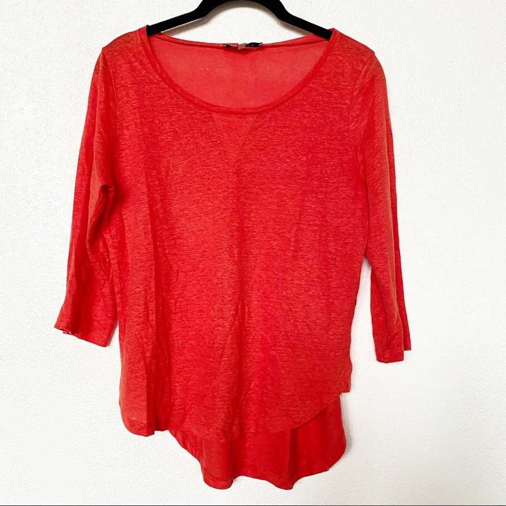 Sandro Linen 3/4 Sleeve Knit Warm Red Top Size Sm… - image 1