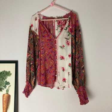 Free People Gemini patchwork top size S - image 1