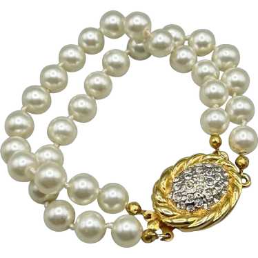 Vintage Faux Pearls Bracelet Fancy Clasp Double St