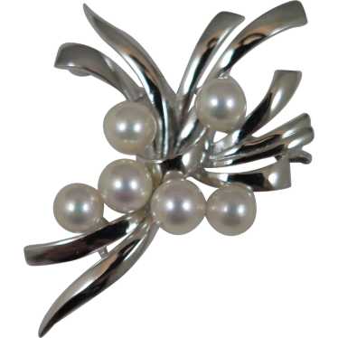 Vintage Sterling Silver Cultured Pearl Pendant Bro