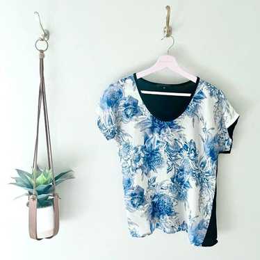 Barbara Bui Blue Floral Silk Front Short Sleeve T… - image 1