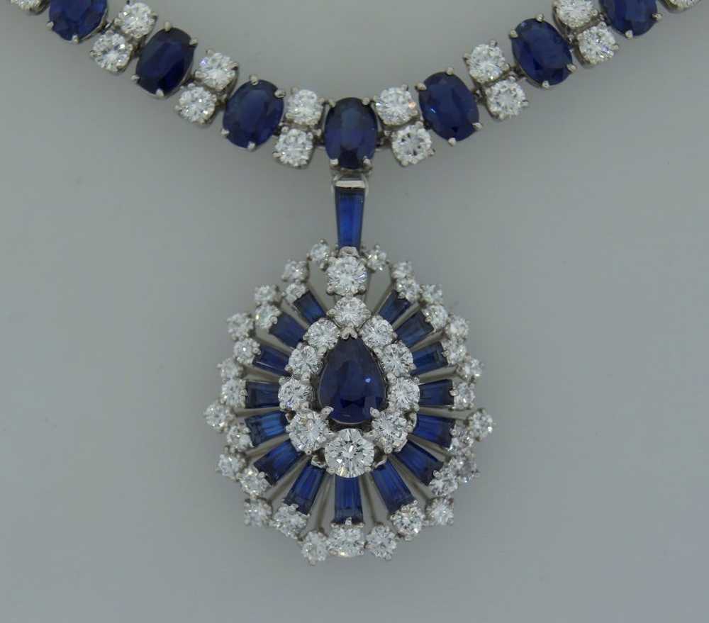 Oscar Heyman Sapphire Diamond Platinum Necklace B… - image 10